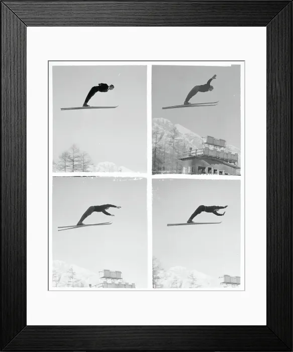 Framed Print : U.S. Ski Jumpers Practicing Their Forms Framed Print : U.S. Ski Jumpers Practicing Their Forms