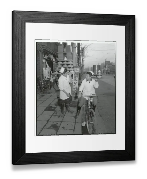 Framed Print : Senichi Okashita Carrying Tower of Noodle Bowls Framed Print : Senichi Okashita Carrying Tower of Noodle Bowls