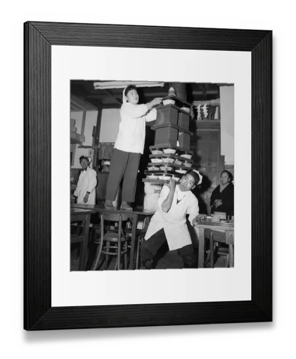 Framed Print : Senichi Okashita Balancing Tower of Noodle Bowls Framed Print : Senichi Okashita Balancing Tower of Noodle Bowls