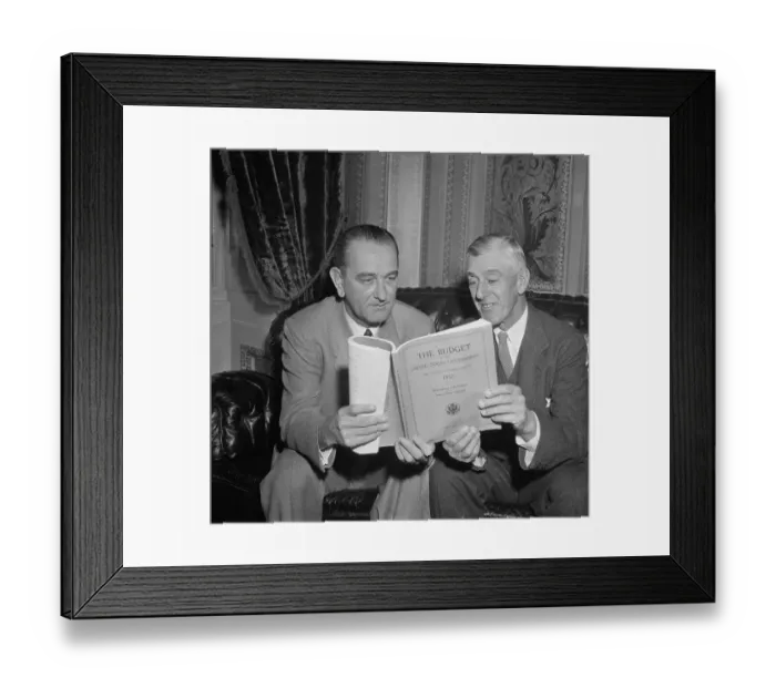 Framed Print : Lyndon Johnson and Leverett Saltonstall Reading Budget Plan Framed Print : Lyndon Johnson and Leverett Saltonstall Reading Budget Plan