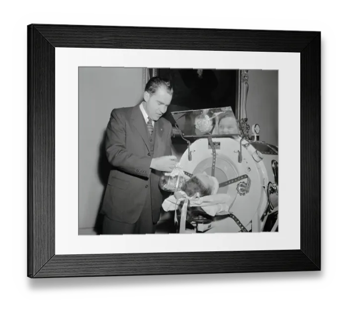 Framed Print : Richard Nixon Talking to an Iron Lung Patient Framed Print : Richard Nixon Talking to an Iron Lung Patient