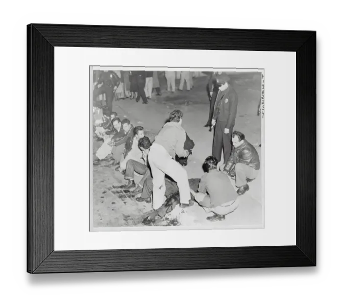 Framed Print : Policeman with Youths of Riotous Melee Framed Print : Policeman with Youths of Riotous Melee