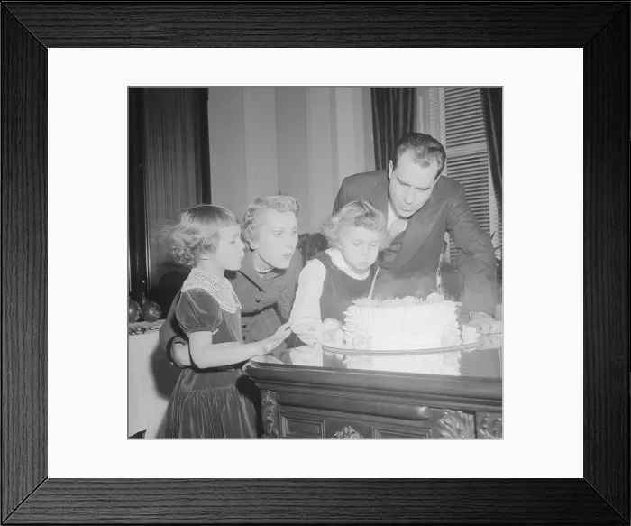 Framed Print : Richard Nixon Blowing out Birthday Candles with Family Framed Print : Richard Nixon Blowing out Birthday Candles with Family