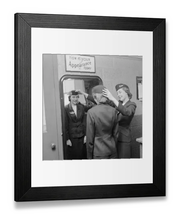 Framed Print : Stewardesses Preparing for Flight Framed Print : Stewardesses Preparing for Flight