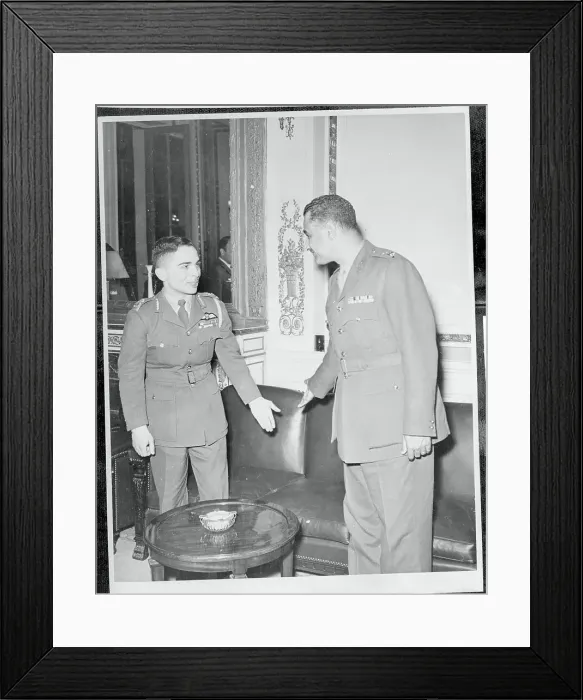 Framed Print : Gamal Abdel Nasser and King Hussein Exchanging Offers for a Chair Framed Print : Gamal Abdel Nasser and King Hussein Exchanging Offers for a Chair