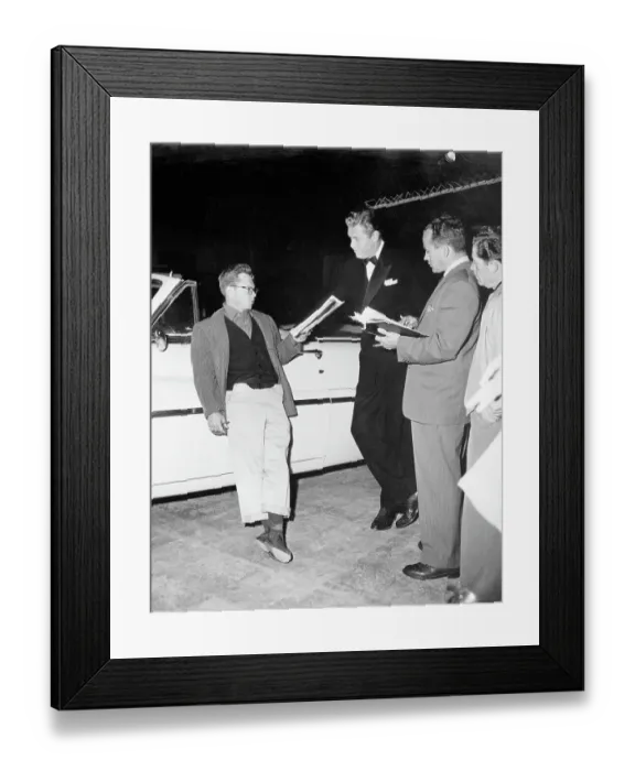 Framed Print : Mickey Rooney Reviewing Script with Actor and Affiliating Directors Framed Print : Mickey Rooney Reviewing Script with Actor and Affiliating Directors