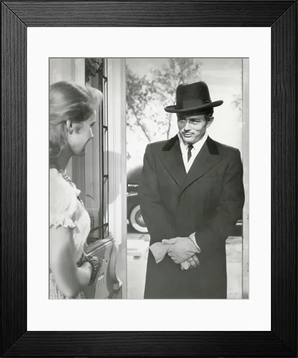Framed Print : James Dean at Front Door in Winter Coat Framed Print : James Dean at Front Door in Winter Coat