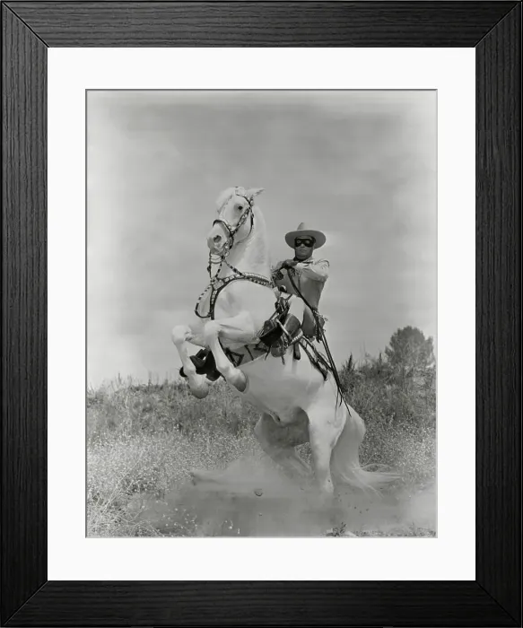 Framed Print : Clayton Moore as The Lone Ranger astride Silver Framed Print : Clayton Moore as The Lone Ranger astride Silver