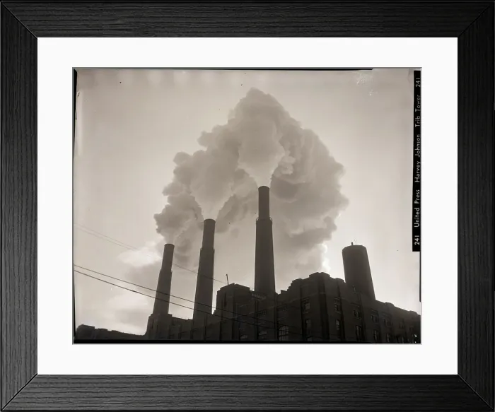 Framed Print : Smoke Billowing from Factory Chimneys Framed Print : Smoke Billowing from Factory Chimneys