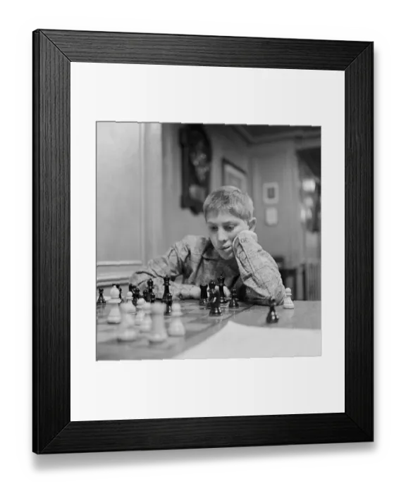Framed Print : Bobby Fischer with One Hand on Jaw While Playing Chess Framed Print : Bobby Fischer with One Hand on Jaw While Playing Chess