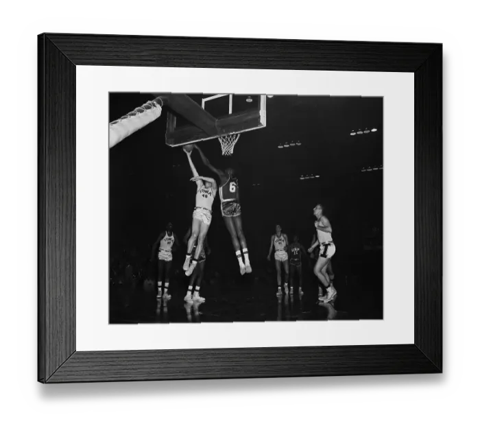 Framed Print : Bill Russell And Milt Scheurman In Basketball Action At Basket Framed Print : Bill Russell And Milt Scheurman In Basketball Action At Basket
