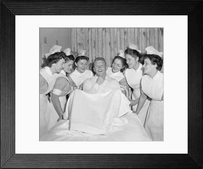 Framed Print : Mickey Mantle Lying in Bed with Nurses Standing Around Him Framed Print : Mickey Mantle Lying in Bed with Nurses Standing Around Him