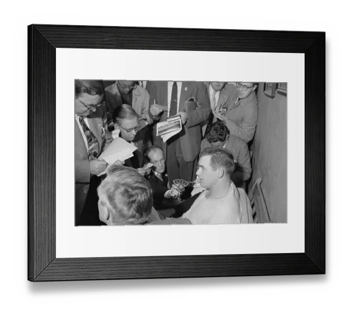 Framed Print : Don Larsen Giving Report to Newsmen Framed Print : Don Larsen Giving Report to Newsmen