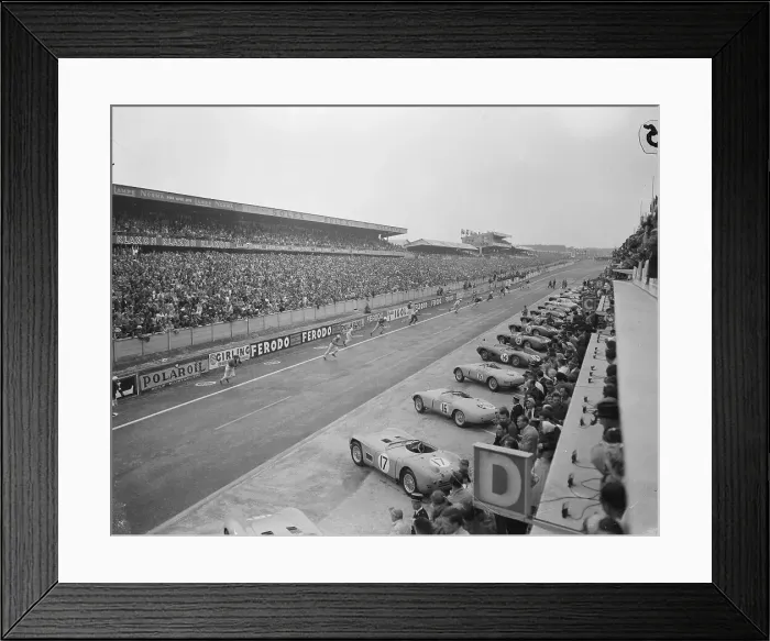 Framed Print : Racers Running for Parked Race Cars Framed Print : Racers Running for Parked Race Cars