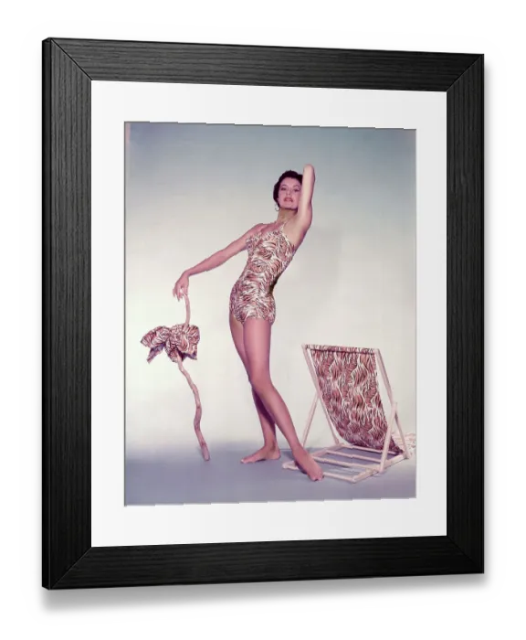 Framed Print : Cyd Charisse Modeling a Bathing Suit Framed Print : Cyd Charisse Modeling a Bathing Suit