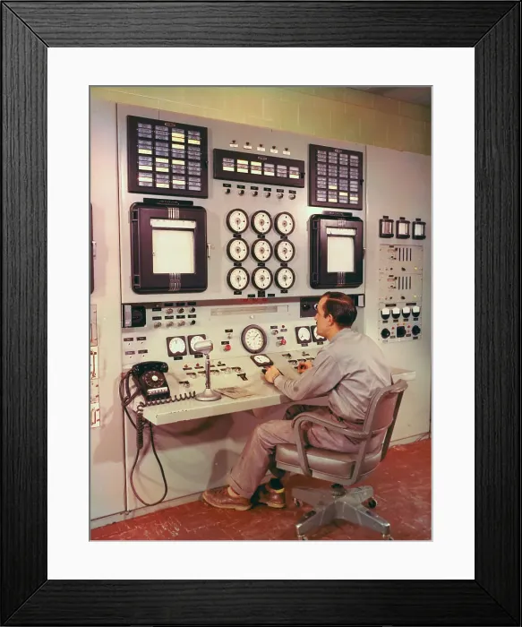 Framed Print : Employee at Reactor Panel Framed Print : Employee at Reactor Panel