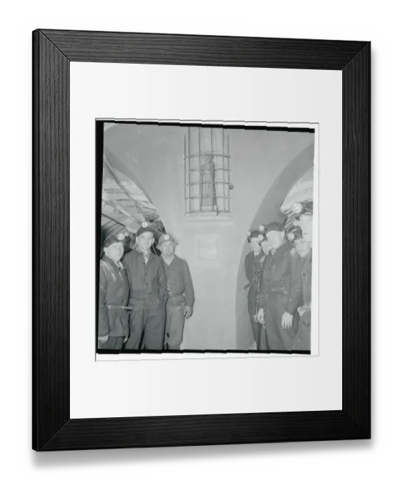 Framed Print : Miners Standing Around Statue Framed Print : Miners Standing Around Statue