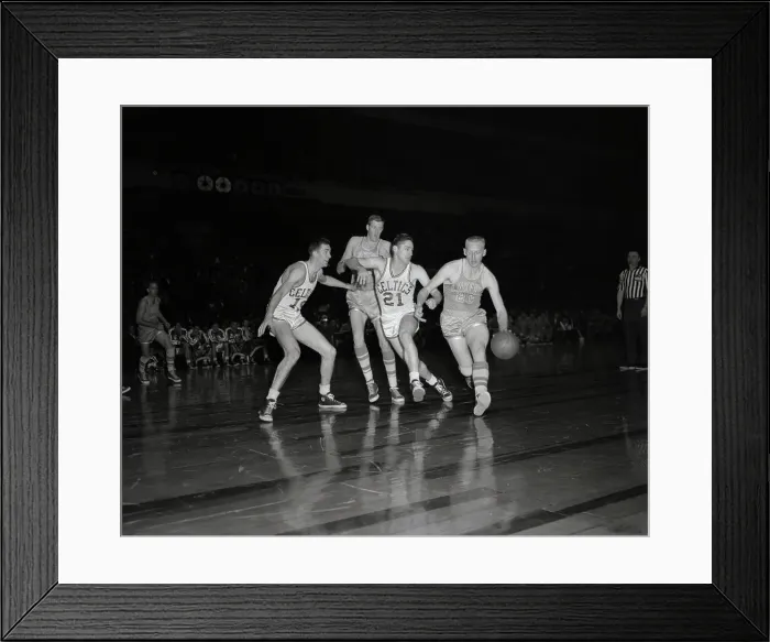 Framed Print : Whitey Skoog Weaving Past Bill Sharman Framed Print : Whitey Skoog Weaving Past Bill Sharman