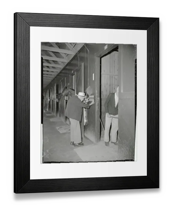 Framed Print : Sunny Jim Fitzsimmons Displaying Sign in Horse Stables Framed Print : Sunny Jim Fitzsimmons Displaying Sign in Horse Stables