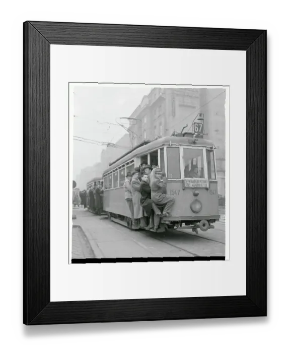 Framed Print : Budapest Workers Clinging on to Tram 1955 Framed Print : Budapest Workers Clinging on to Tram 1955