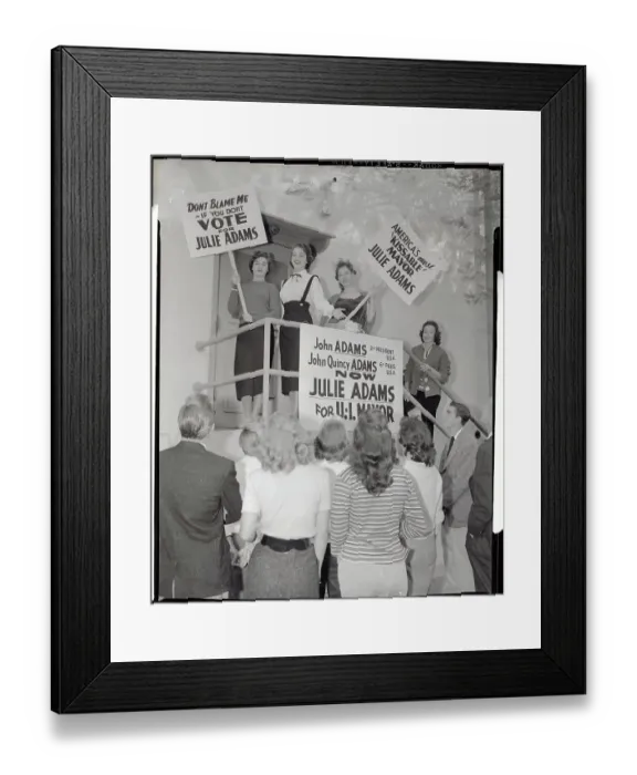 Framed Print : Supporters Holding Signs Calling for Julie Adam's Election Framed Print : Supporters Holding Signs Calling for Julie Adam's Election