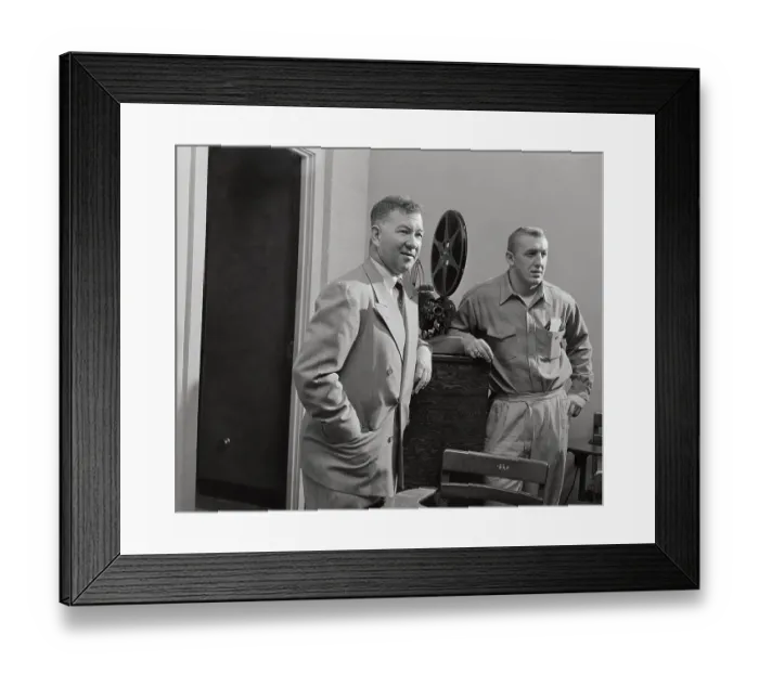 Framed Print : Duffy Daugherty and Buck Nystrom Watching Game Films Framed Print : Duffy Daugherty and Buck Nystrom Watching Game Films