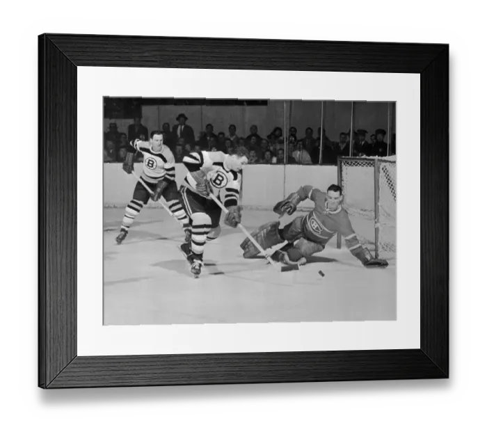 Framed Print : Jacques Plante Blocking the Puck