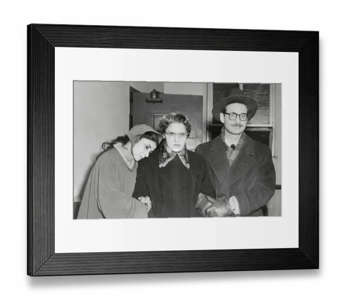 Framed Print : Pearl Greenberg and Her Family Arriving at a Police Station Framed Print : Pearl Greenberg and Her Family Arriving at a Police Station
