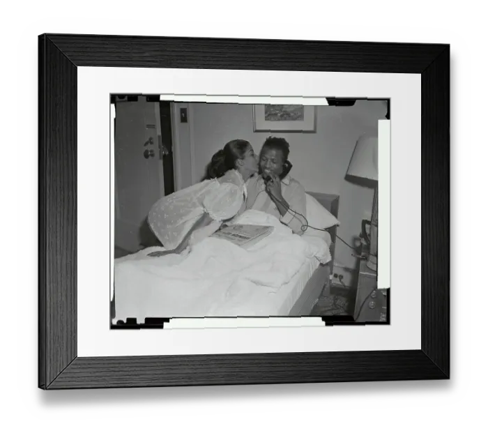 Framed Print : Sugar Ray Robinson Being Greeted by Wife on Waking Framed Print : Sugar Ray Robinson Being Greeted by Wife on Waking