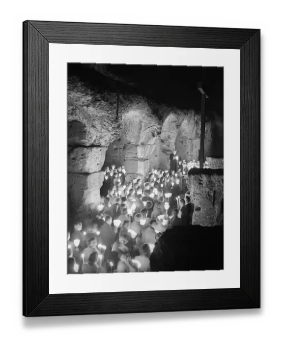 Framed Print : Pilgrims Gathering to Enter Catacombs Framed Print : Pilgrims Gathering to Enter Catacombs