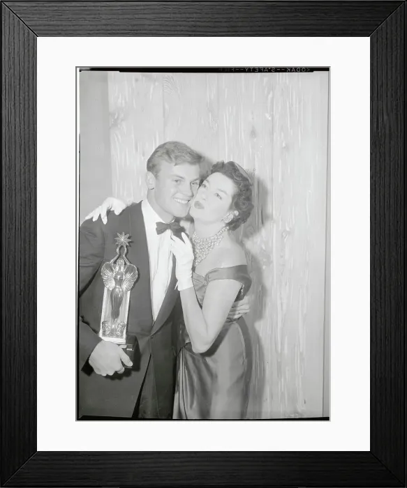 Framed Print : Rosaling Russell Kissing Tab Hunter on the Cheek Framed Print : Rosaling Russell Kissing Tab Hunter on the Cheek