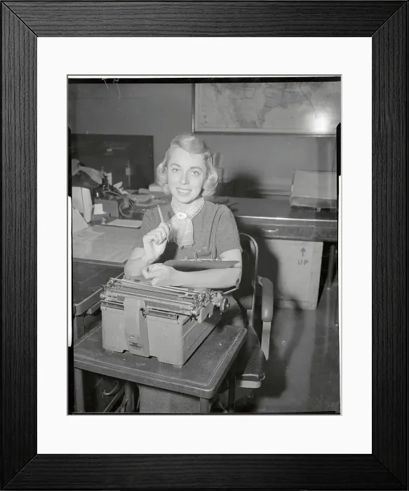 Framed Print : Joyce Brothers Sitting By a Typewriter Framed Print : Joyce Brothers Sitting By a Typewriter
