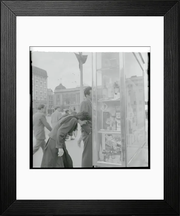 Framed Print : Shoppers Admiring a Window Display Framed Print : Shoppers Admiring a Window Display