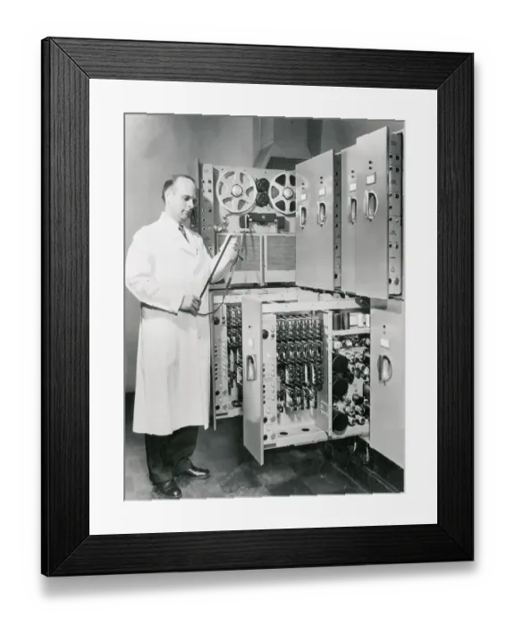 Framed Print : J Wesley Leas Examining Magnetic Tape Framed Print : J Wesley Leas Examining Magnetic Tape