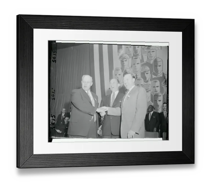 Framed Print : George Meany and Walter Reuther Shaking Hands with Adlai Stevenson