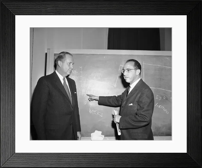 Framed Print : Jonas Salk and Leonard Scheel Talking at Blackboard Framed Print : Jonas Salk and Leonard Scheel Talking at Blackboard