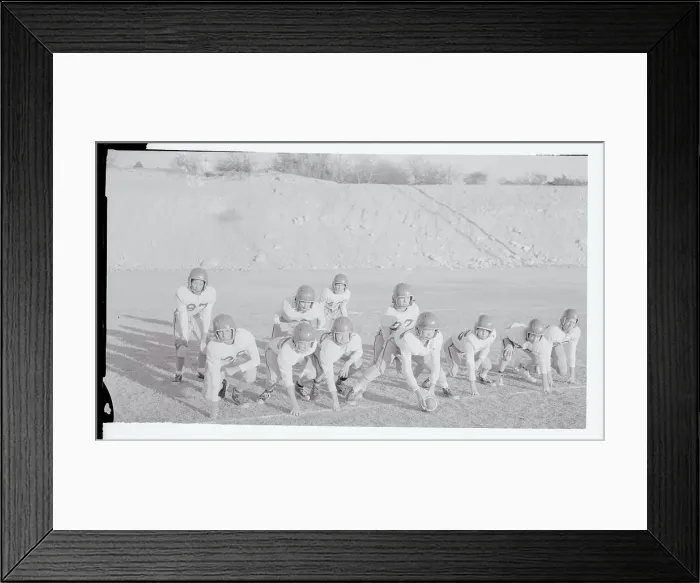 Framed Print : Young Football Players in Position for Game Framed Print : Young Football Players in Position for Game