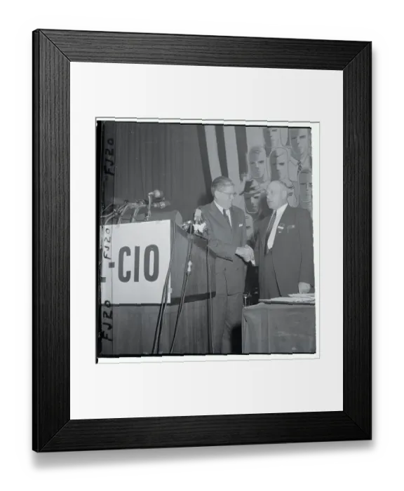 Framed Print : James Mitchell Shaking Hands with George Meany Framed Print : James Mitchell Shaking Hands with George Meany