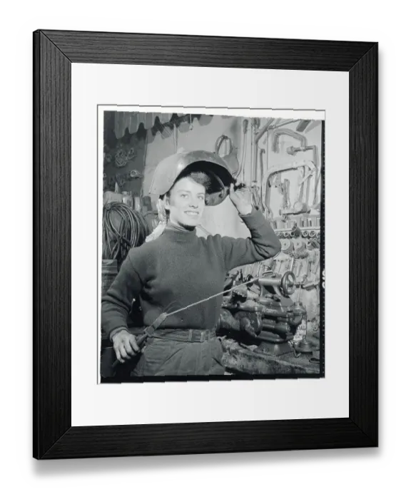 Framed Print : Doris Lang Working on a Car