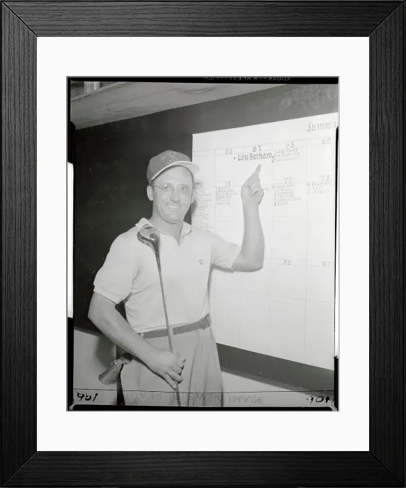 Framed Print : View of Lou Barbaro Pointing to Golfing Board Framed Print : View of Lou Barbaro Pointing to Golfing Board