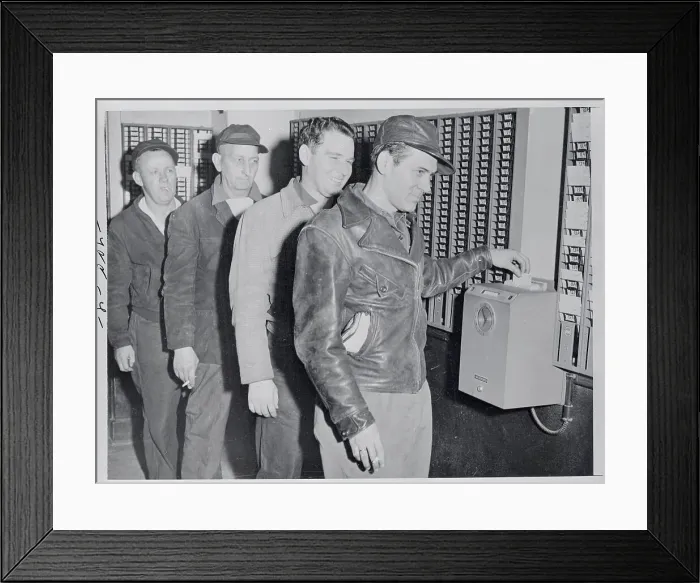 Framed Print : Workers Punching in at the Time Clock