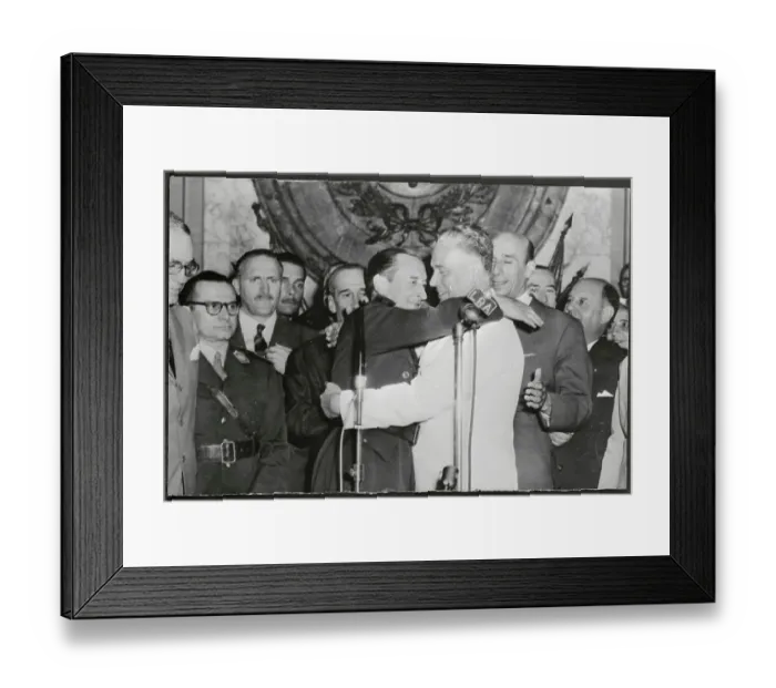 Framed Print : Pedro Eugenio Aramburu Embracing Teodoro Hartung Framed Print : Pedro Eugenio Aramburu Embracing Teodoro Hartung
