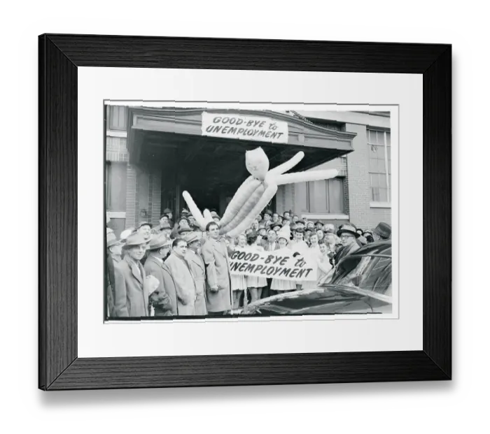 Framed Print : Factory Workers and Effigy of Unemployment Framed Print : Factory Workers and Effigy of Unemployment