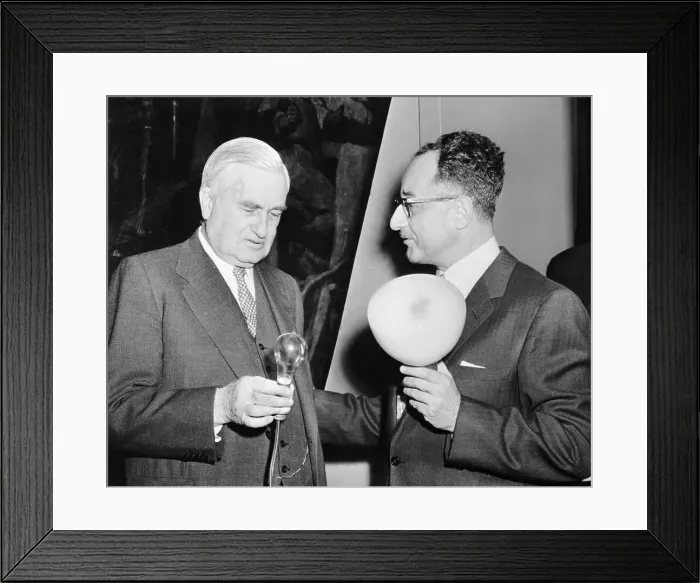 Framed Print : Michel Macksoud and Charles Edison Comparing Light Bulbs Framed Print : Michel Macksoud and Charles Edison Comparing Light Bulbs
