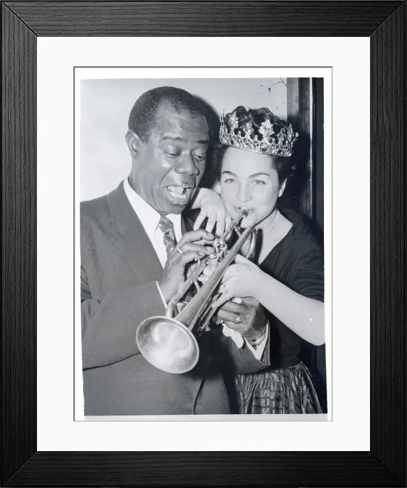 Framed Print : Louis Armstrong Helping Guy Guislene Play the Trumpet