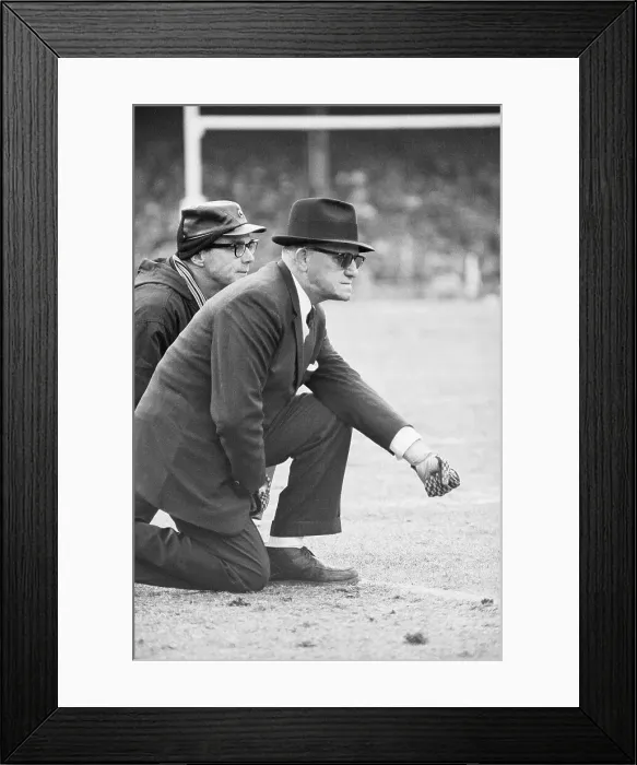 Framed Print : George Halas Kneeling on Sidelines Framed Print : George Halas Kneeling on Sidelines