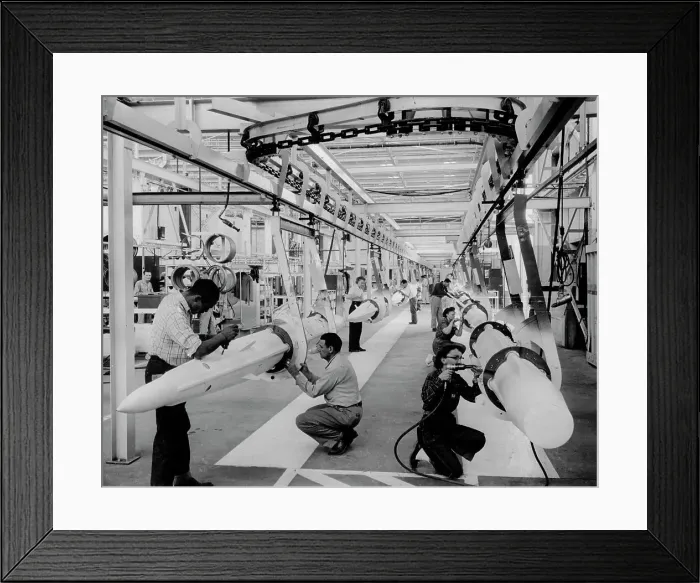 Framed Print : Factory Workers Assembling Guided Missiles Framed Print : Factory Workers Assembling Guided Missiles