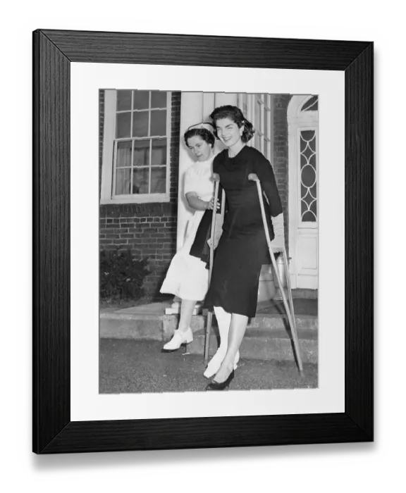 Framed Print : Jacqueline Kennedy on Crutches Framed Print : Jacqueline Kennedy on Crutches