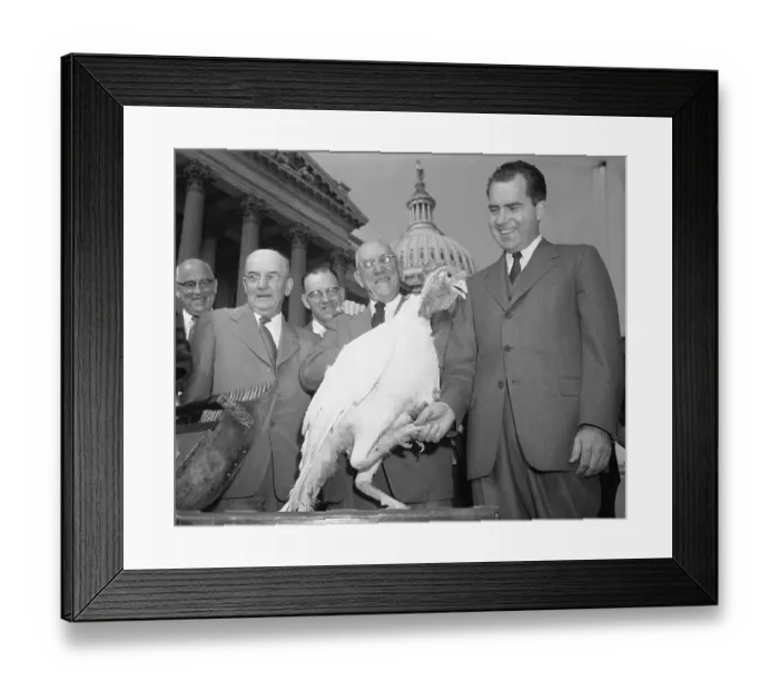 Framed Print : Richard Nixon with Turkey as Gift Framed Print : Richard Nixon with Turkey as Gift