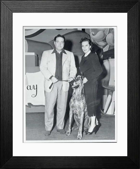 Framed Print : Jackie Gleason with Great Dane and Its Owner
